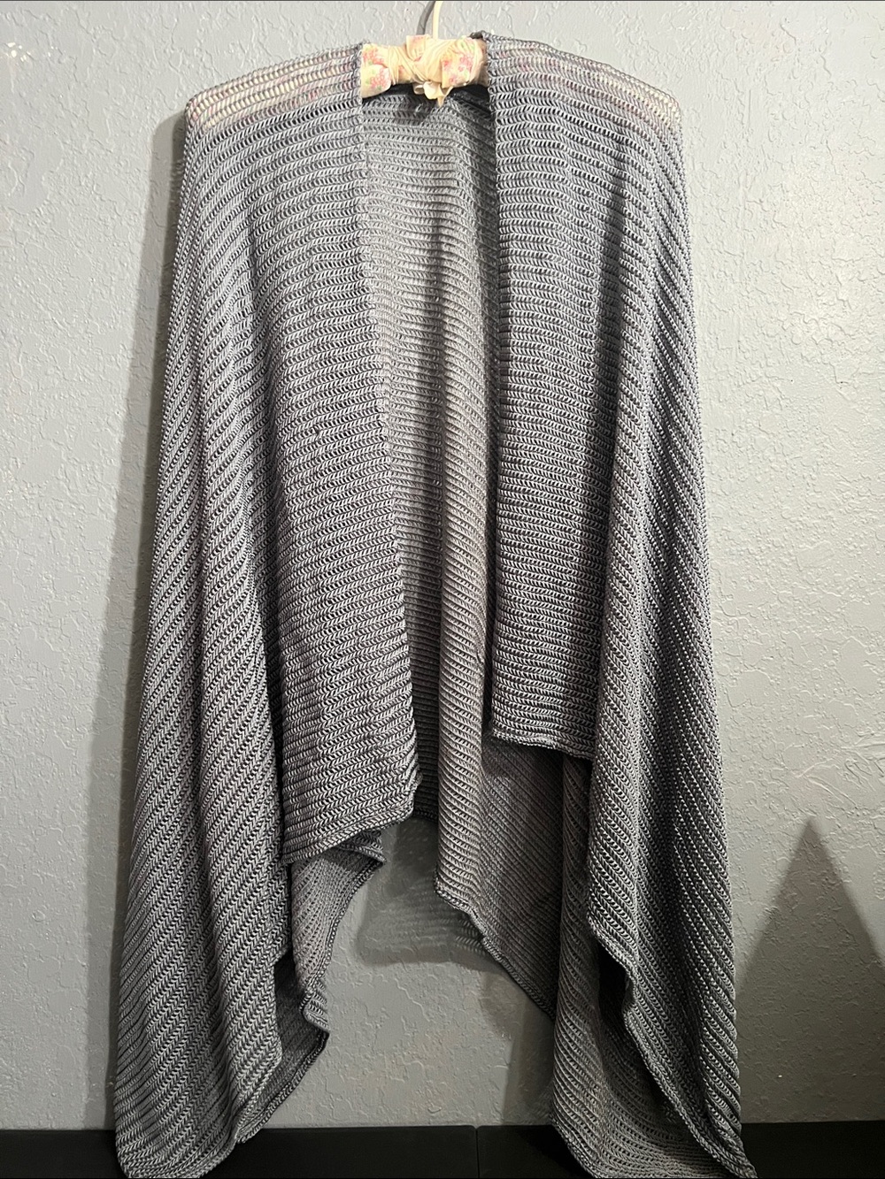 Cejon Light Gray Knit High-Low Draped Shawl With Armholes